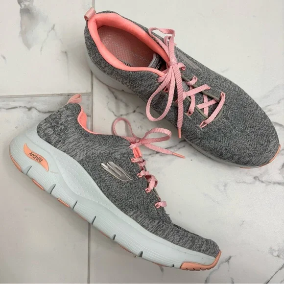 Skechers Comfy Wave Sneakers Arch Fit Womens 11 Grey Pink Comfort Walking 149414 - Picture 1 of 7